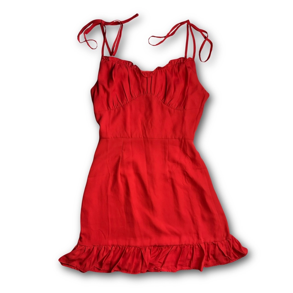 Bright red ruffle mini sun dress S